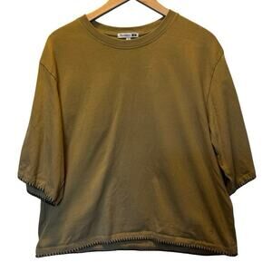 JW Anderson Uniqlo J.W. Anderson brown tshirt tee sz L tan crop top black stitch